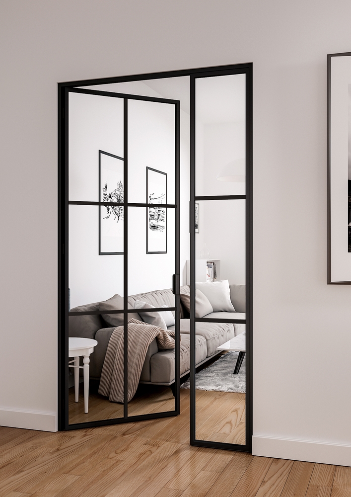 Industriglassdør - Enkel med sidedel som kan åpnes Industriglassdør - Enkel med sidedel som kan åpnes