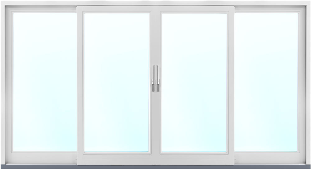 4-delt fasadeparti i tre med skyvedører - 3-lags glass + Ramme ermer 4-delt fasadeparti i tre med skyvedører - 3-lags glass + Ramme ermer