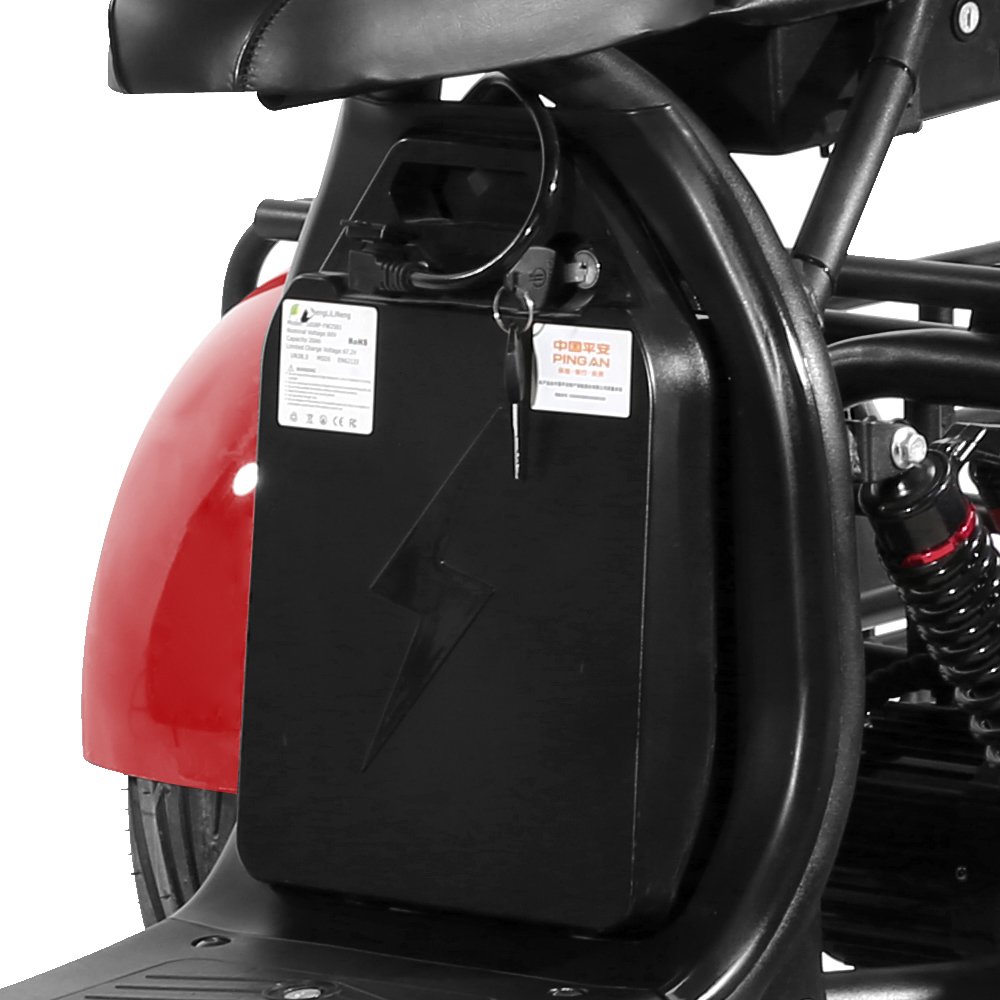 Elscooter Trehjuling - R�d 2000W + L�s kjede