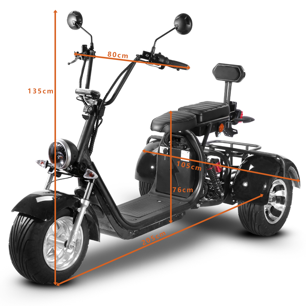 Elscooter Trehjulssykkel - Svart 2000W + L�s kjede
