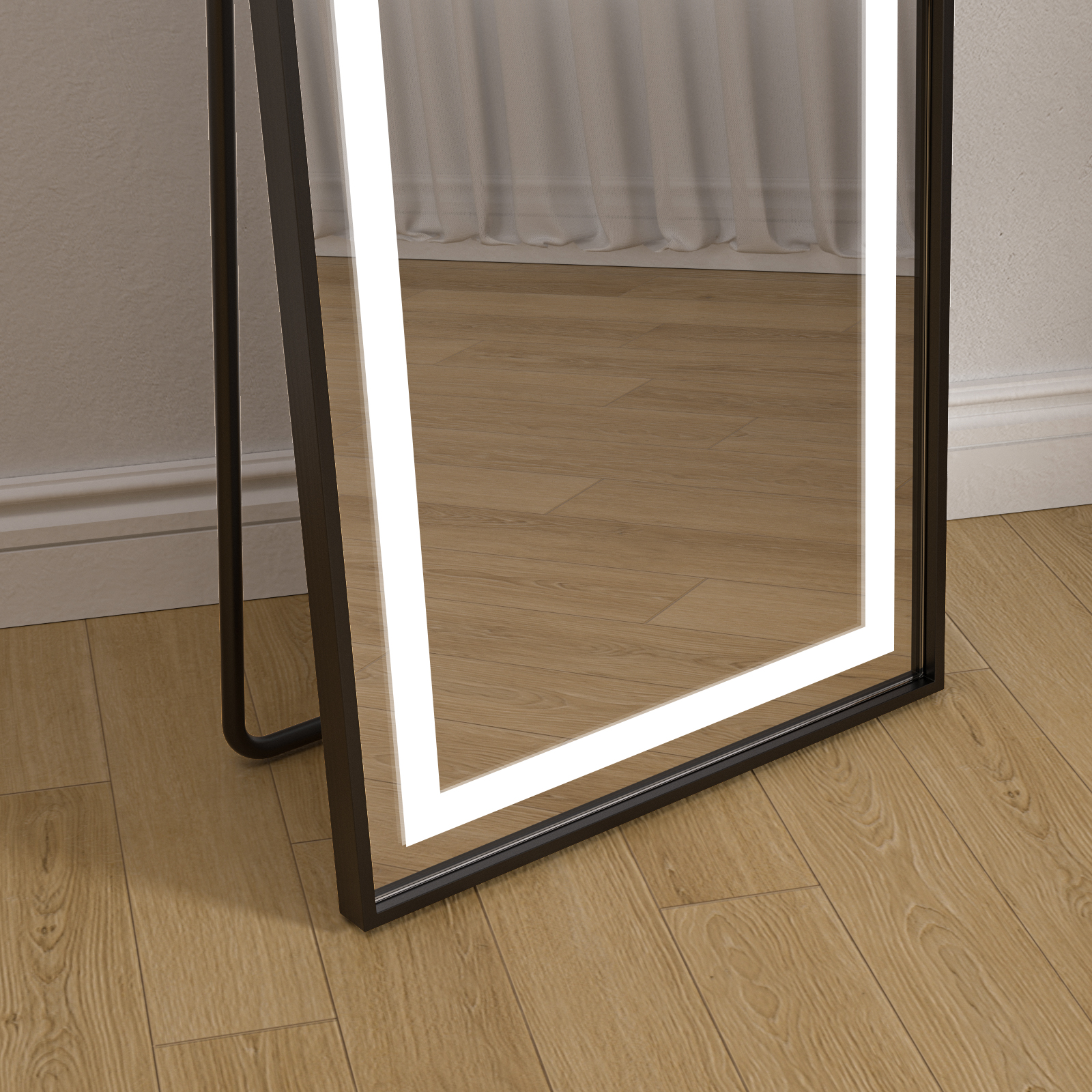 Stående LED-speil Teramo med sort ramme Stående LED-speil Teramo med sort ramme
