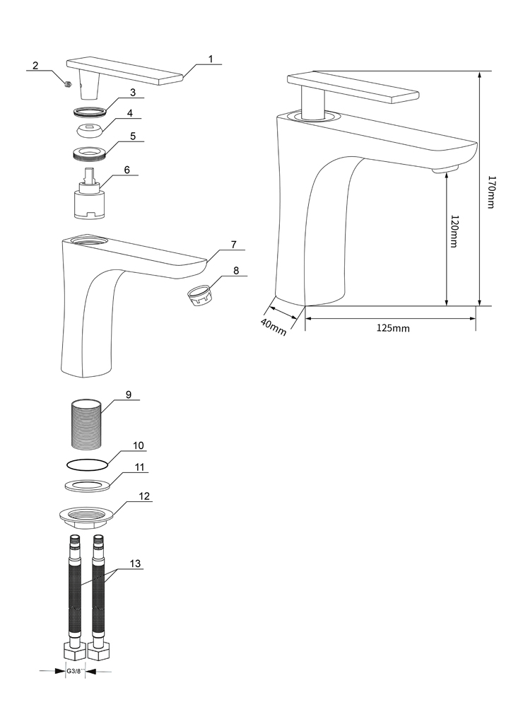 Servantbatteri - Peony | Hvit/gull