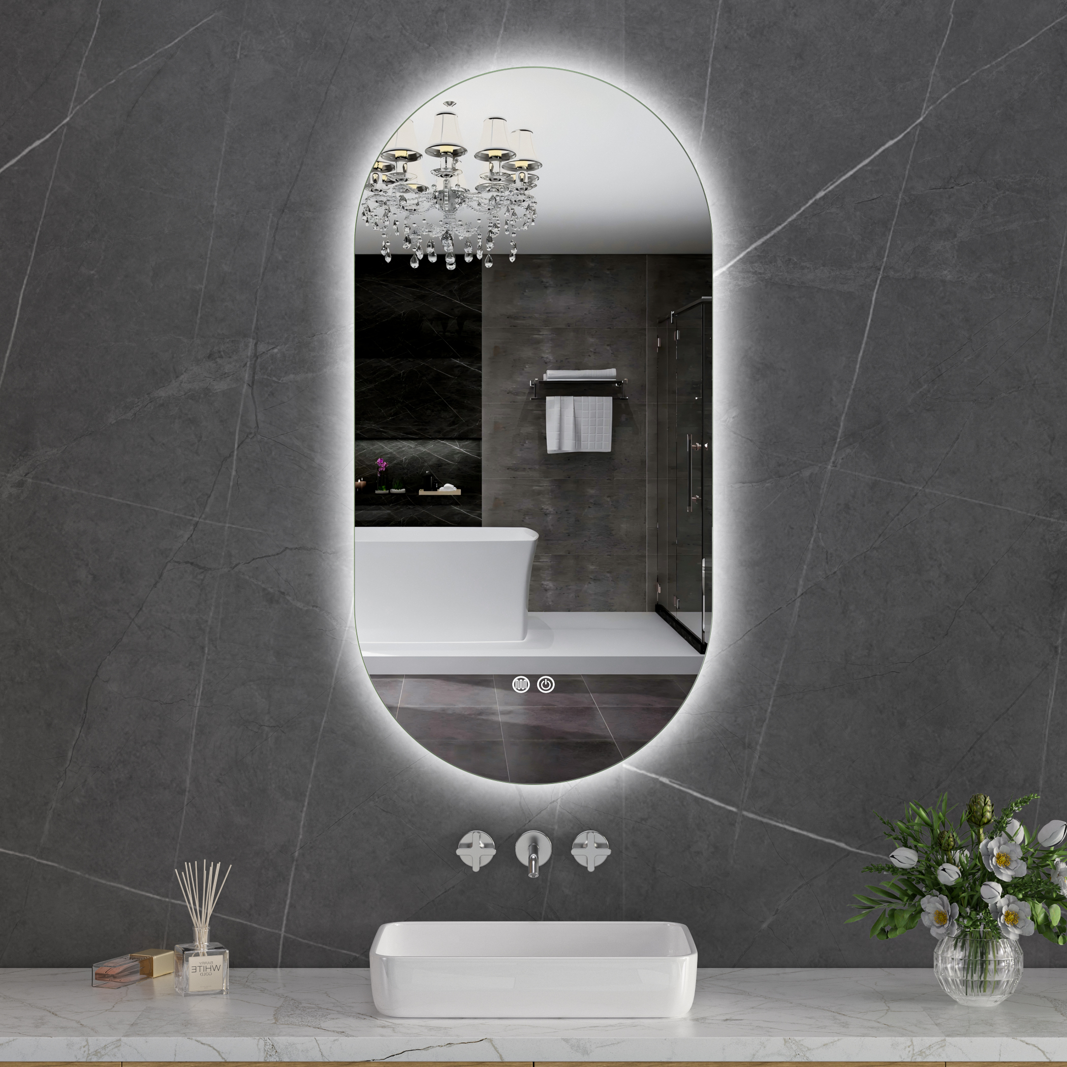Ovalt speil Foligno med LED-belysning Ovalt speil Foligno med LED-belysning