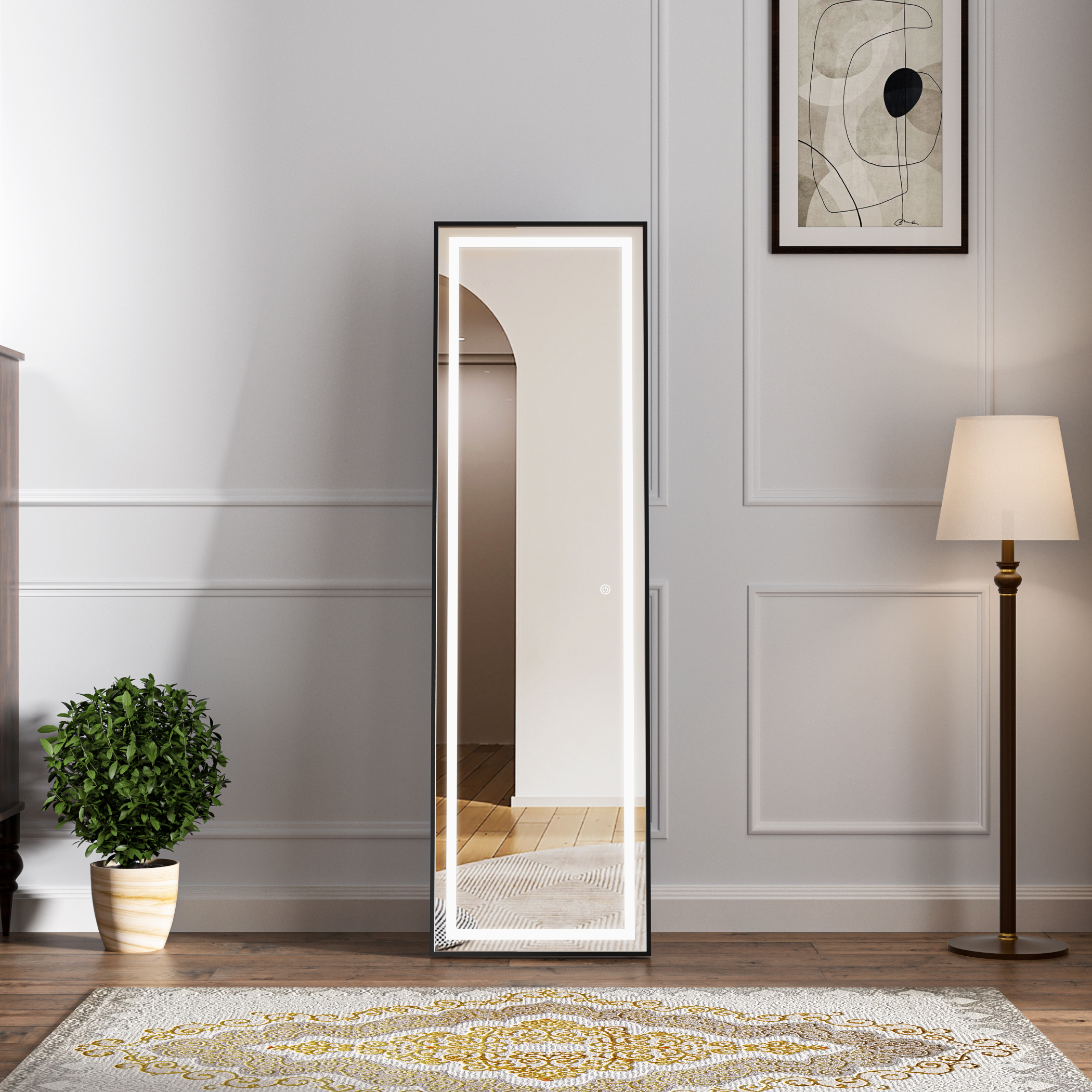 Stående LED-speil Teramo med sort ramme Stående LED-speil Teramo med sort ramme
