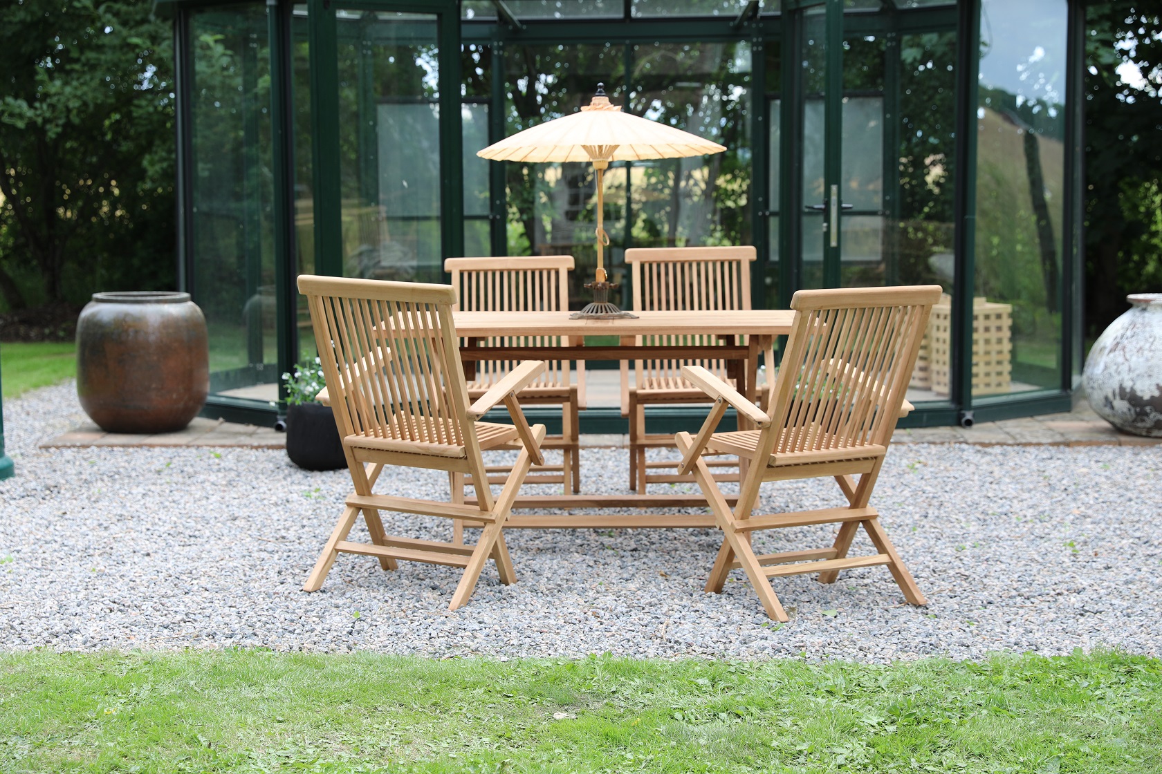 Salt� uteservering spisebord 120x70 cm med 4 Salt� lenestoler - Teak