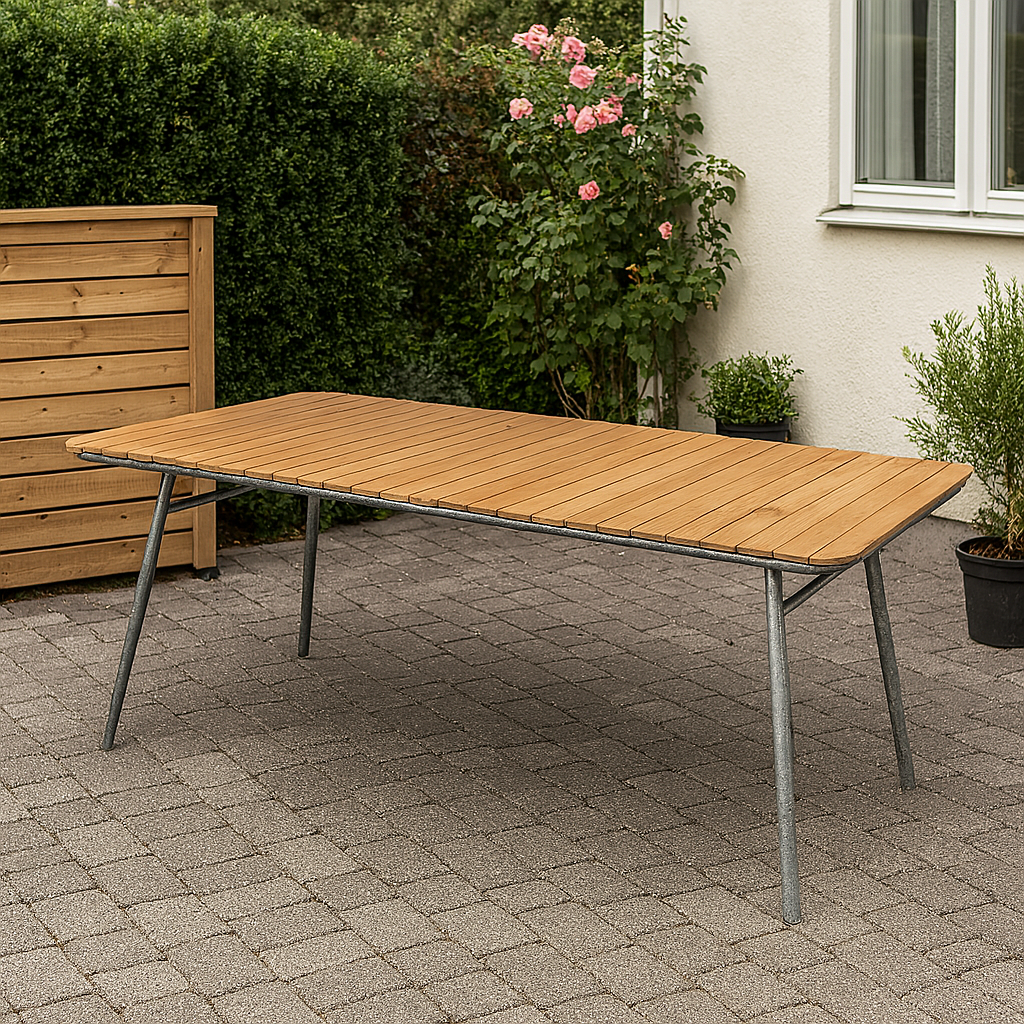 Mllan bord 176x90 cm - Teak / Galvanisert stl