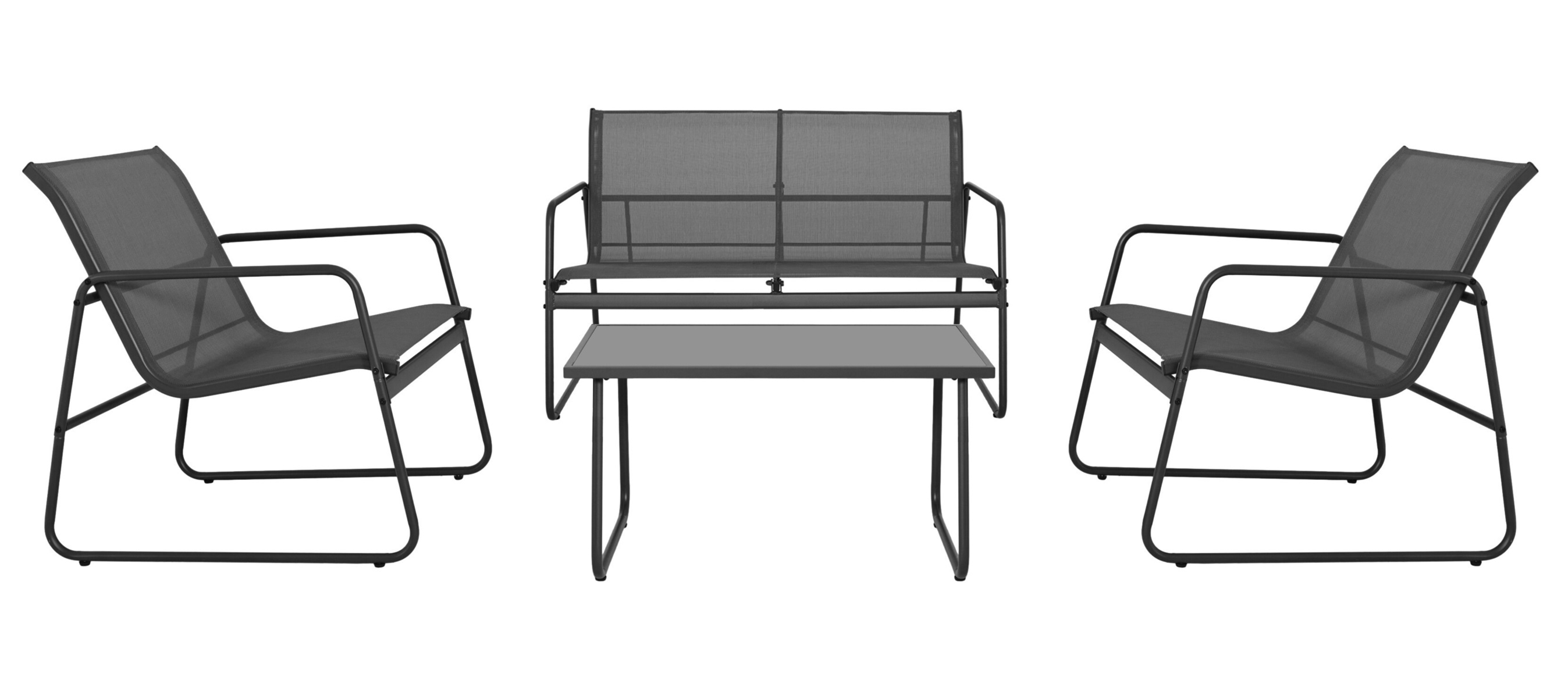 Zanzibar loungegruppe sofa og lenestoler med salongbord svart + Rengj�ringsspray for utem�bler