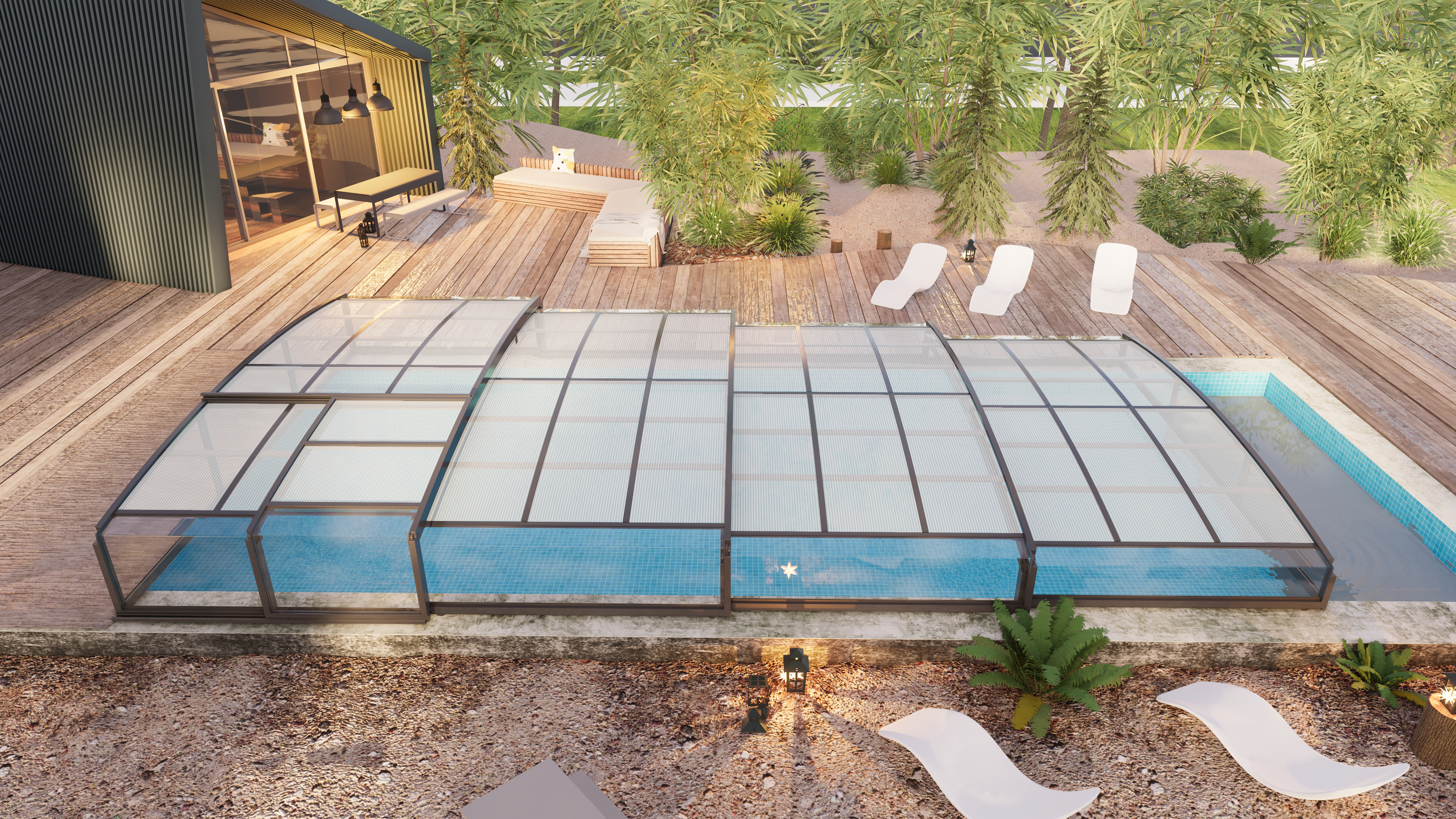 Bassengtak svart polykarbonat 881x426x92 cm