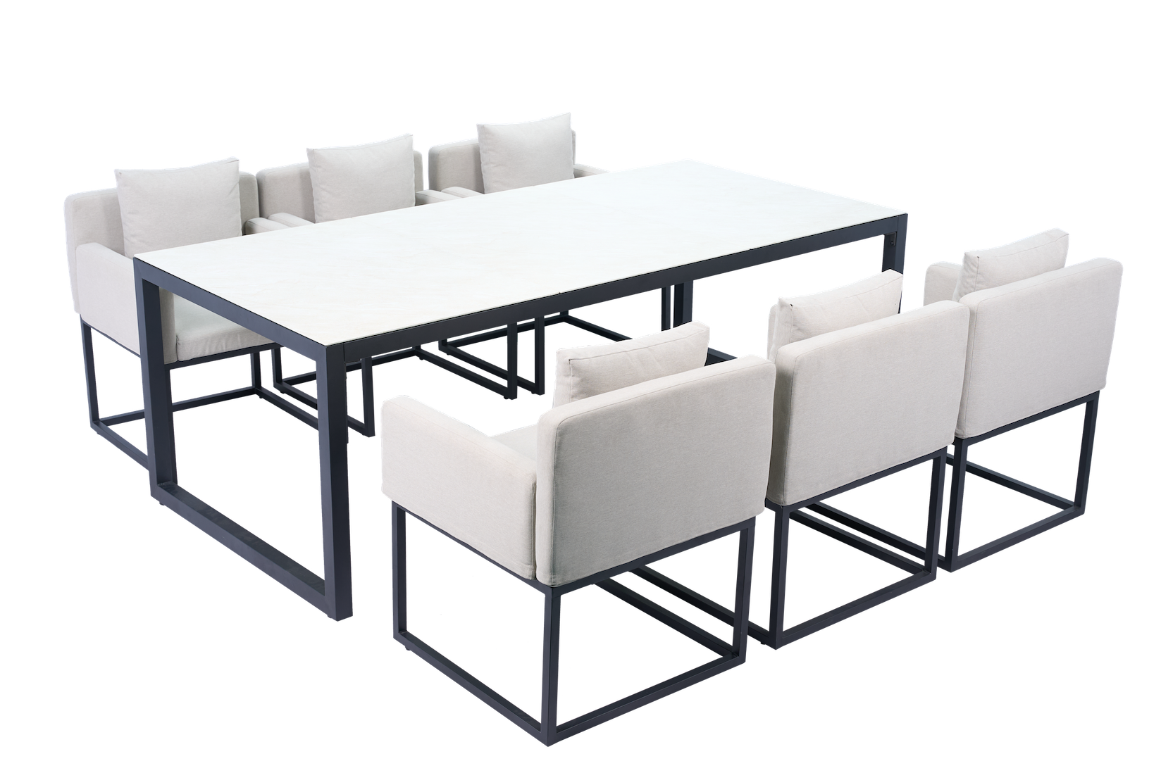 Spisegruppe 6 stoler + bord 215 cm + gr�/svart utend�rs spisegruppe