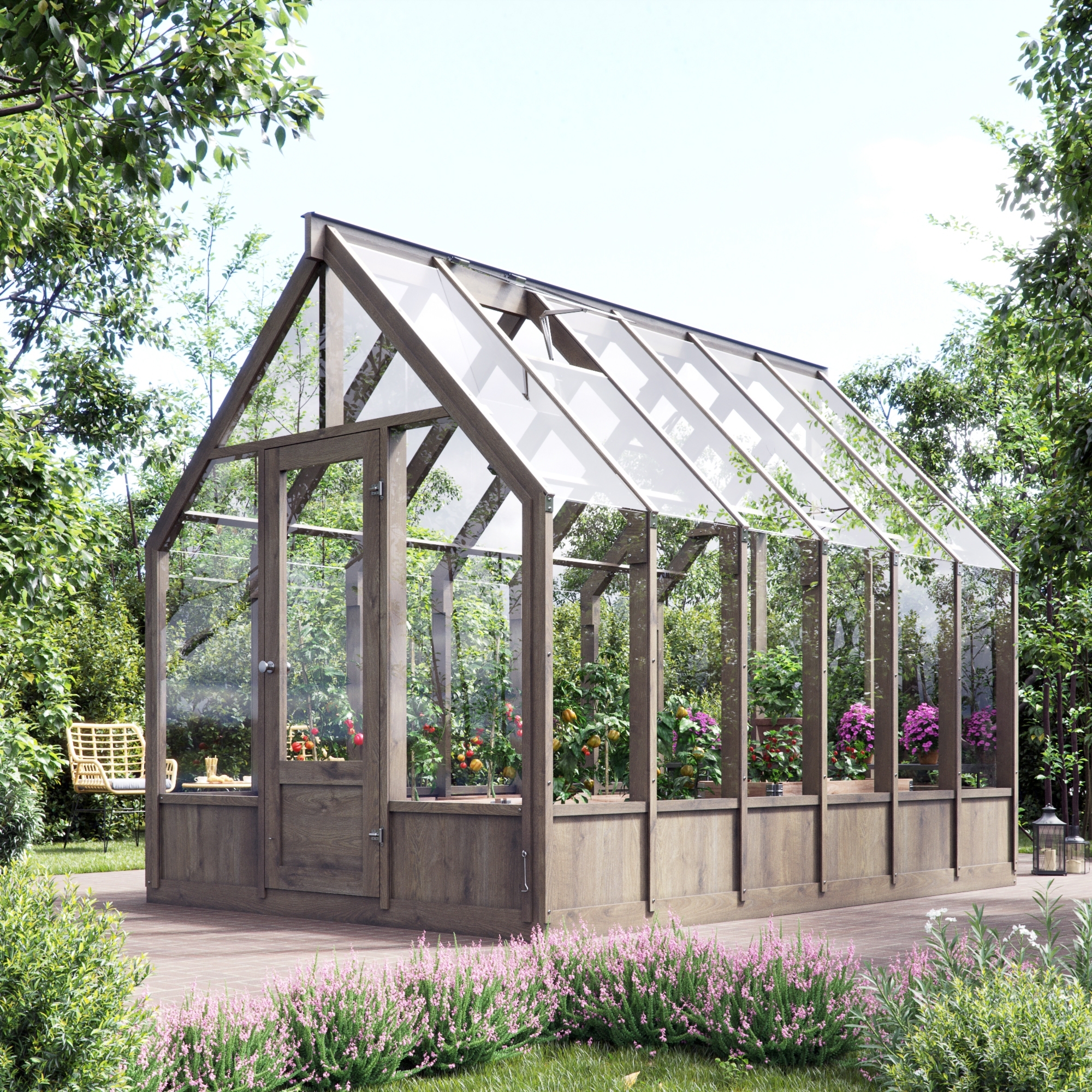 Drivhus Ophelia i tre - 8,2 m� + Drivhusrengj�ring