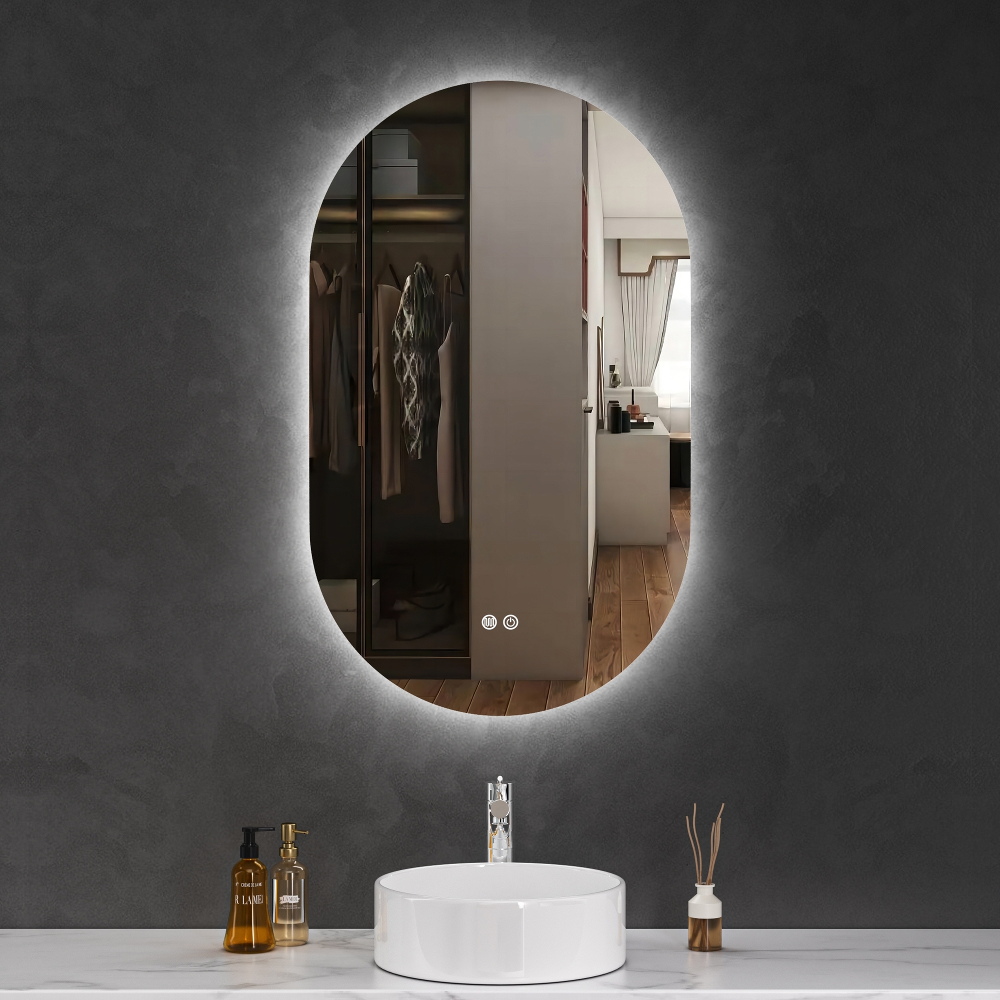 Ovalt speil Foligno med LED-belysning Ovalt speil Foligno med LED-belysning