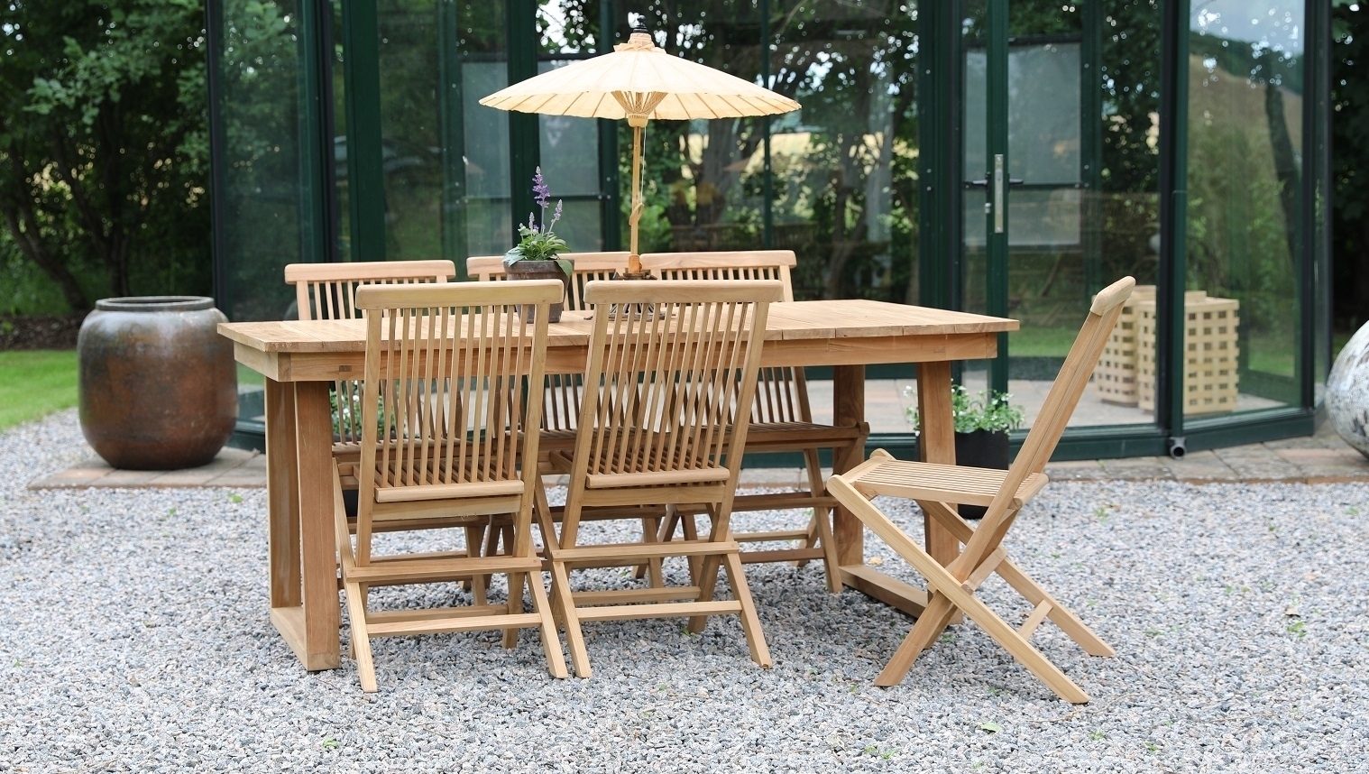 Salt� uteservering spisebord 180x100 cm med 6 Salt� spisestoler - Teak
