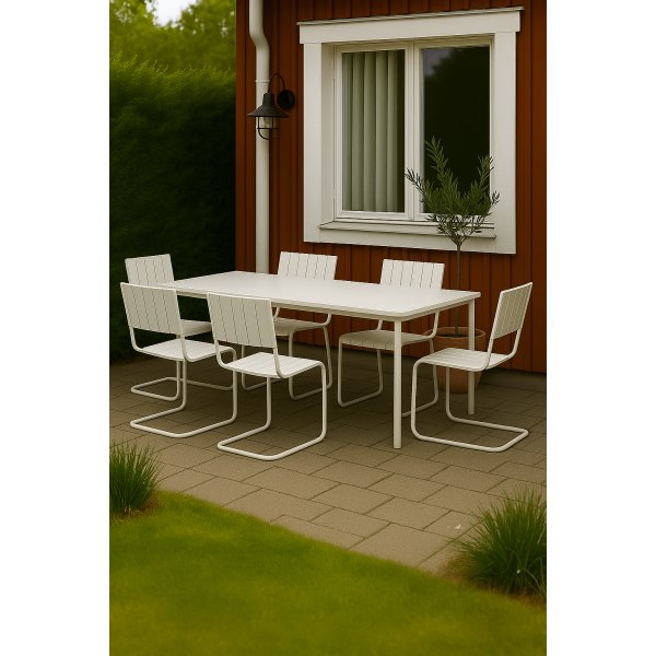 Spisegruppe Holmsund bord 120x80 cm med 6 stoler - Hvit