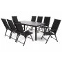 Utespisegruppe Ibiza bord 185cm + 8 stoler - Svart