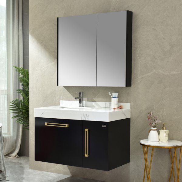 Baderomsmbler Acapulco - Sort & messing + Toalettpapirholder