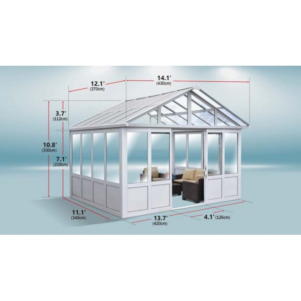 Vinterhage mot vegg 14,2 m� hvit aluminiumsglass skyved�r