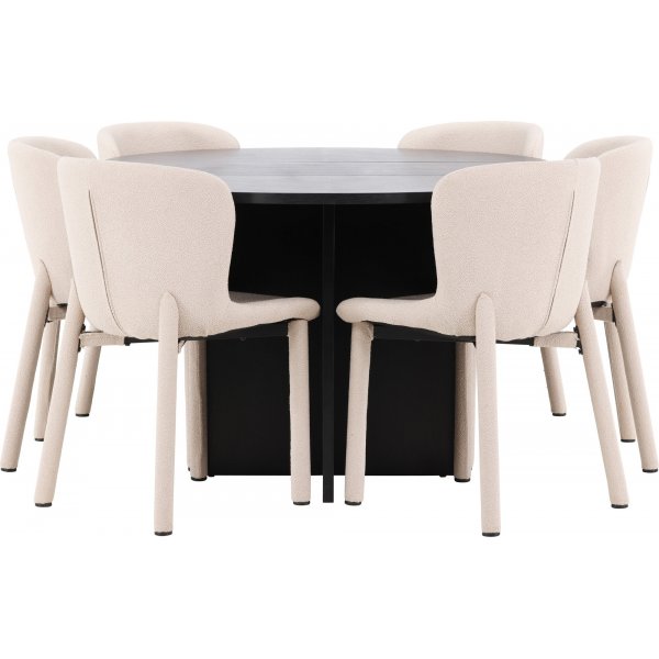 Spisebord Strada med 6 Astoria stoler - Beige/svart Spisebord Strada med 6 Astoria stoler - Beige/svart