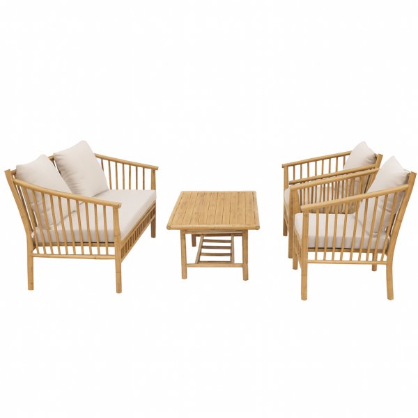 Bambus utend�rs loungegruppe Sofa, 2 lenestoler og bord i naturmateriale