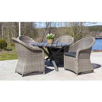 Oxford utespisegruppe med 4 stk lenestoler Ø112 cm - Grå kunstrotting Oxford utespisegruppe med 4 stk lenestoler Ø112 cm - Grå kunstrotting