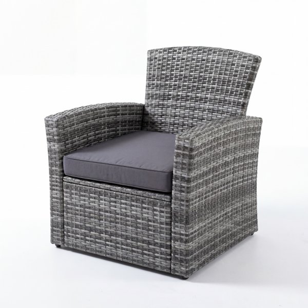 Loungegruppe 4 personer med sofa, 2 lenestoler og bord i herdet glass - Gr� utem�belgruppe for balkong og terrasse