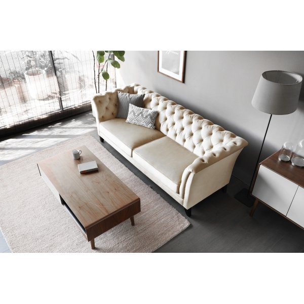 Chesterfield 3-seters sofa 210 cm beige fl�yel