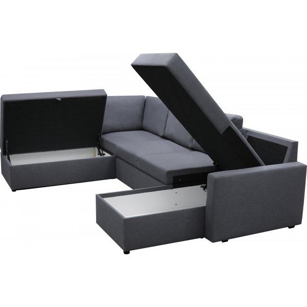 U-formet sovesofa Dream med oppbevaring - 299 cm - m�rkegr�