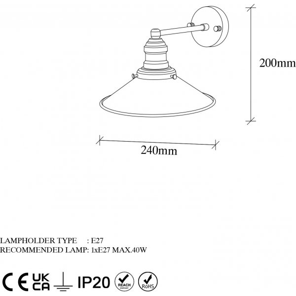 Konisk vegglampe 12196 - Gull Konisk vegglampe 12196 - Gull