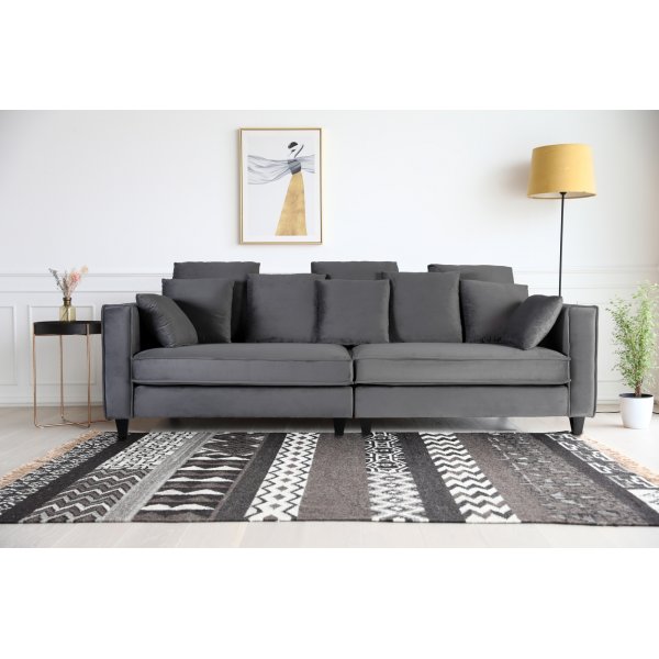 Sofa 250 cm bred m�rkegr� fl�yel 114 cm dyp