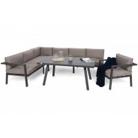 Hjørnesofa Miami + lenestol & bord - Grå/taupe Hjørnesofa Miami + lenestol & bord - Grå/taupe