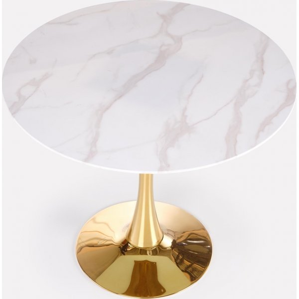 Spisebord rundt �90 cm - Marmorert glass/gull