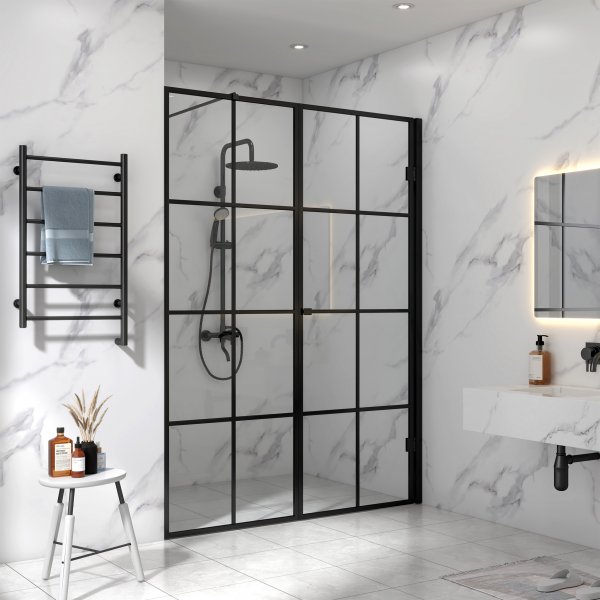 Dusjvegg 160x200cm | Svarte stenger | Stilig design
