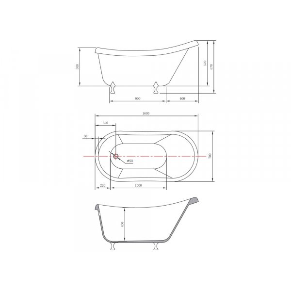 Badekar med ftter - Maia - 160 cm