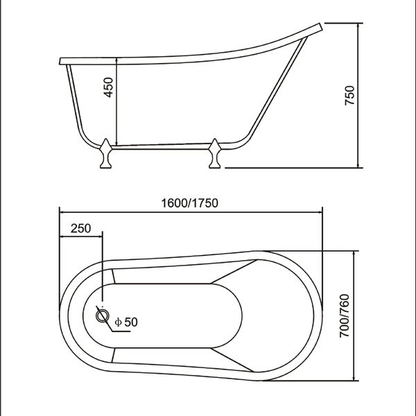 Badekar med ftter - Athena - 160-175 cm