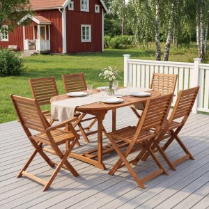 Hagespisesett sammenleggbart naturbord og 6 stoler - FSC-sertifisert