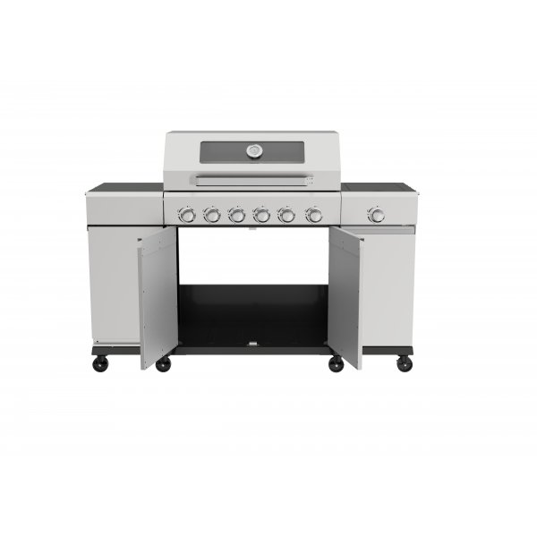 Gassgrill med sidebrenner og oppbevaringsskap - 6 brennere - rustfritt st�l