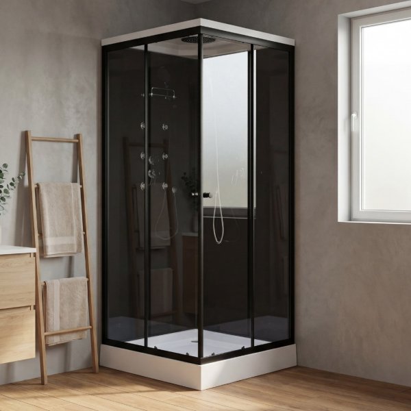 Dusjkabinett 90x90x215 cm | Svart/Hvit | Poseidon Dusjkabinett 90x90x215 cm | Svart/Hvit | Poseidon