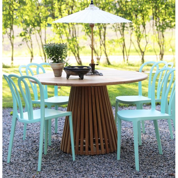 Spisegruppe Salt teak: Teakbord, rundt, 120 cm inkludert 4 stk. Bally stoler