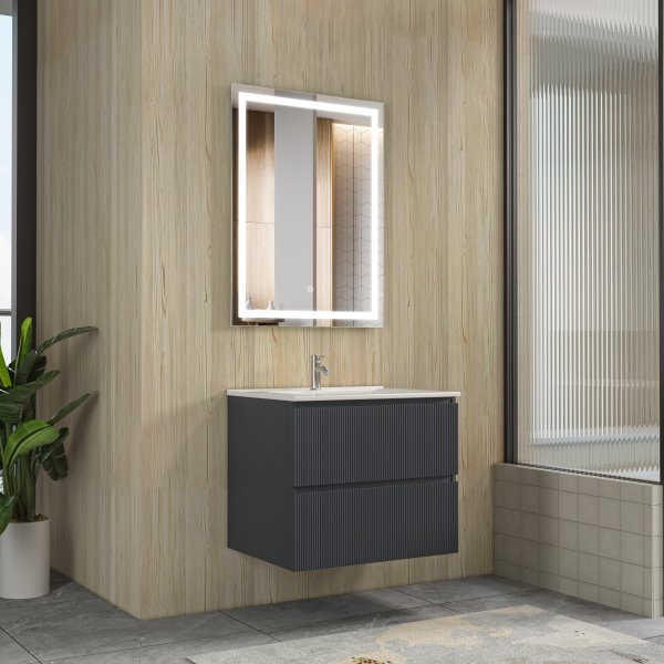 Baderomsmbel Nero - Mrk gr + Toalettpapirholder