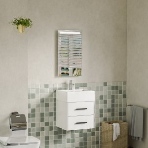 Baderomspakke 80 cm hvite myktlukkende skuffer og LED-speil - Elara