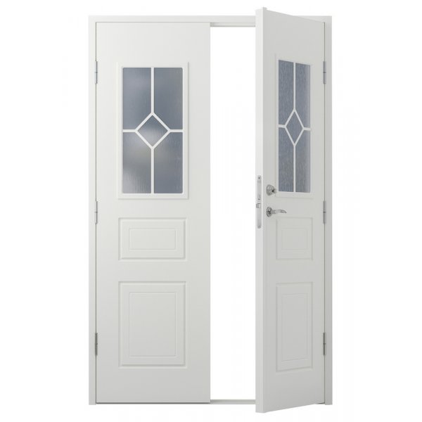 Dobbel ytterdør Monica med vindu + Karmskruepakke Dobbel ytterdør Monica med vindu + Karmskruepakke