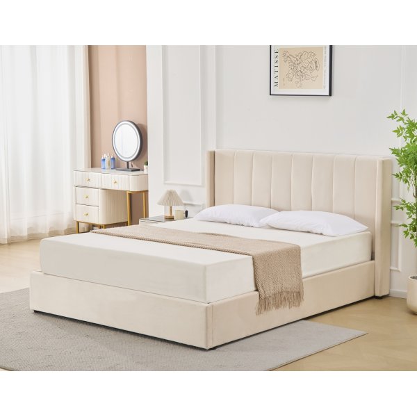 Sengeramme med oppbevaring inkludert hodegavl 160 x 200 cm beige - Bianca