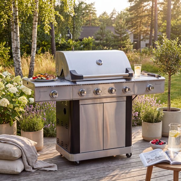 Gassgrill i rustfritt stål med 5 brennere og IR-brennere - Dallas Gassgrill i rustfritt stål med 5 brennere og IR-brennere - Dallas
