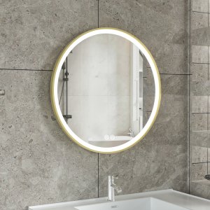 LED-speil 80x80 cm med gullfarget aluminiumsramme og antidugg