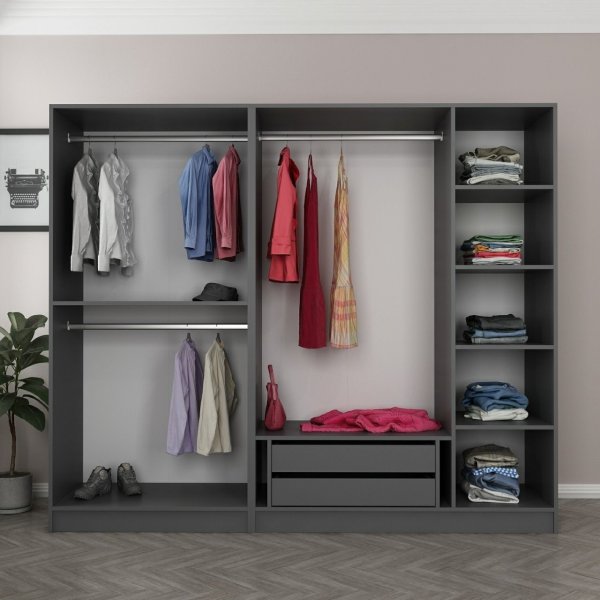 Cavolo garderobeskap 225x52x210 cm - Antrasitt/sort Cavolo garderobeskap 225x52x210 cm - Antrasitt/sort