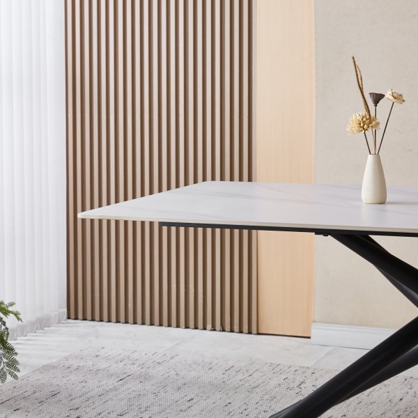 Jupiter spisebord - 180x90 cm - Hvit marmorplate i keramikk