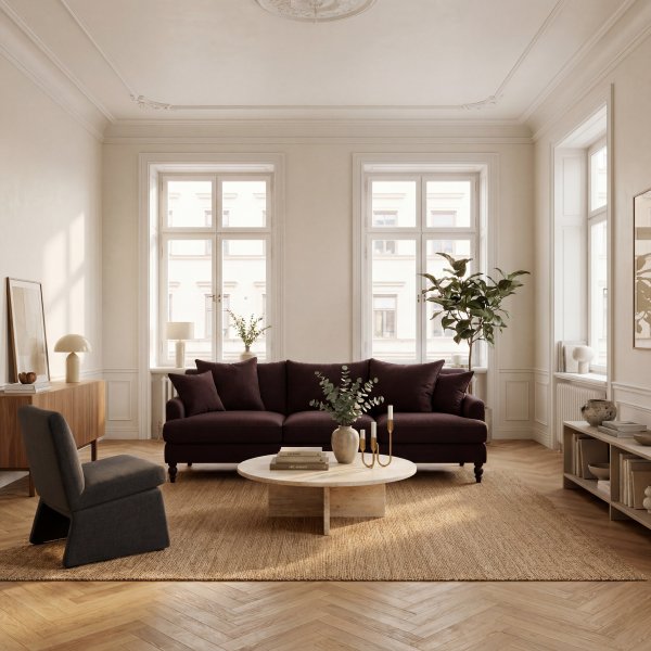 Sofa Dalton 225 cm - M�rkebrunt imitert skinn