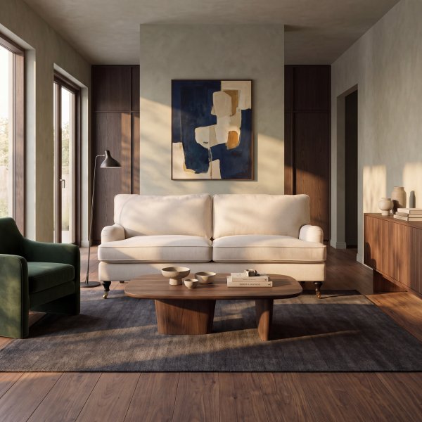 Watford Deluxe Sofa Howard - Beige Inari 22 Stoff, Bjørk og Svarte Ben 208 cm Watford Deluxe Sofa Howard - Beige Inari 22 Stoff, Bjørk og Svarte Ben 208 cm