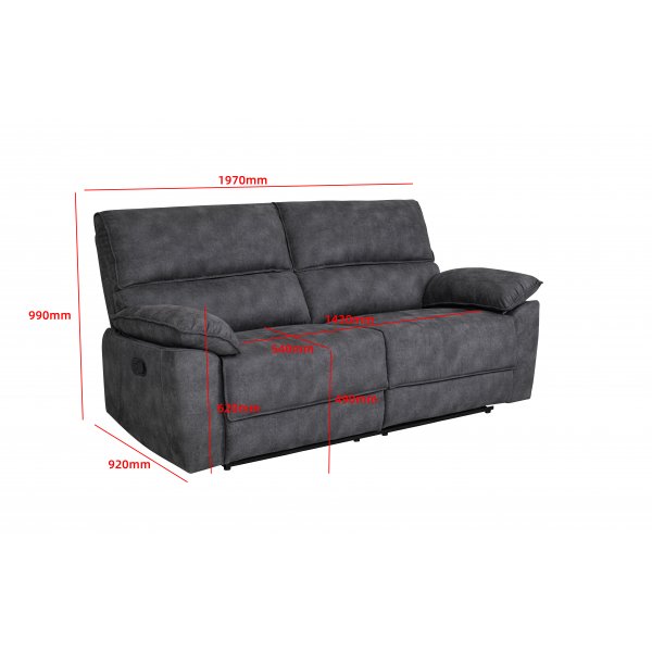 2-seters lenestolsofa ekstra bred i gr�tt - 197 cm