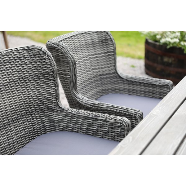 Spisegruppe Scottsdale: Bord 150 cm inkl. 4 stk. Jacksonville lenestoler i grå kunstrotting Spisegruppe Scottsdale: Bord 150 cm inkl. 4 stk. Jacksonville lenestoler i grå kunstrotting