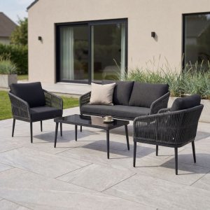 Molde salonggruppe med bord - Svart/grå rep + Rengjøringsspray for utemøbler Molde salonggruppe med bord - Svart/grå rep + Rengjøringsspray for utemøbler